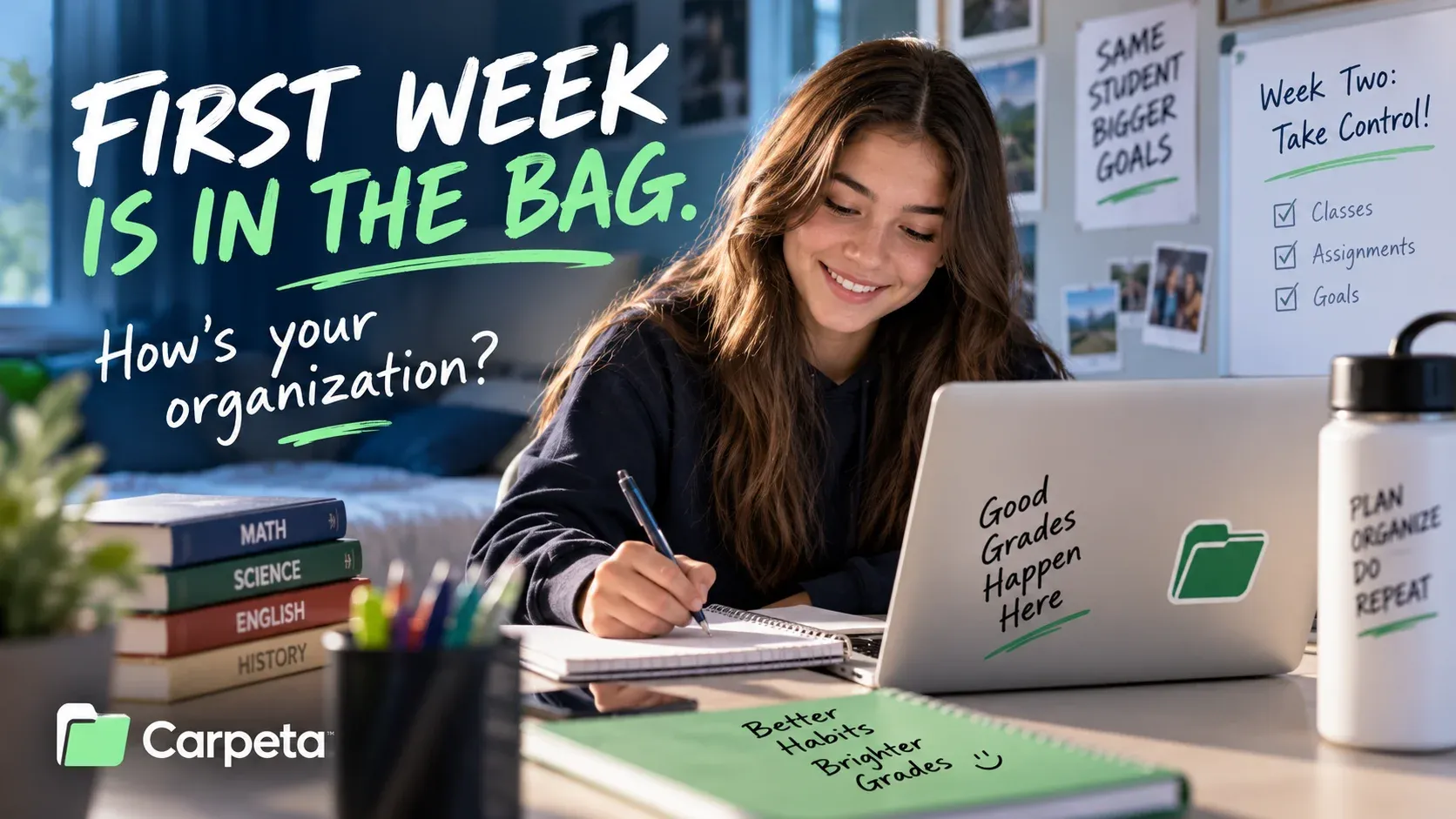 Student getting organized for the second week of school