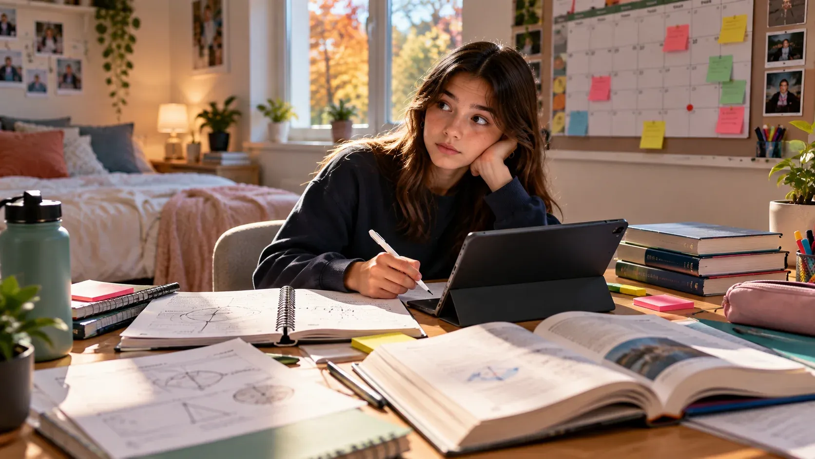 Student managing notes, assignments, projects and upcoming tests several weeks into the school year